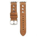 For Apple Watch Series 7 45mm / 6 & SE & 5 & 4 44mm / 42mm 3 & 2 & 1 Retro Hole Genuine Leather Wrist Watch Band(Khaki)