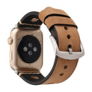 For Apple Watch Series 7 45mm / 6 & SE & 5 & 4 44mm / 42mm 3 & 2 & 1 Retro Hole Genuine Leather Wrist Watch Band(Khaki)