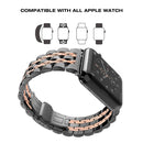 20mm Women Hidden Butterfly Buckle 7 Beads Stainless Steel Watch Band For Apple Watch 38mm(Black+Rose gold)