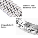20mm Women Hidden Butterfly Buckle 7 Beads Stainless Steel Watch Band For Apple Watch 42mm(Black+Rose gold)