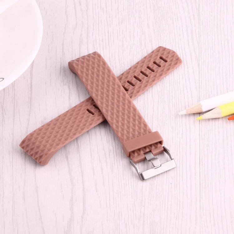 For Fitbit Charger 2 Bracelet Watch Diamond Texture TPU Watch Band, Full Length: 23cm(Coffee)