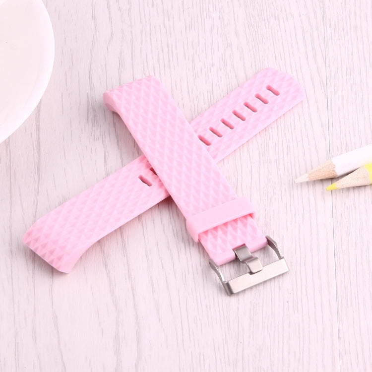 For Fitbit Charger 2 Bracelet Watch Diamond Texture TPU Watch Band, Full Length: 23cm(Pink)