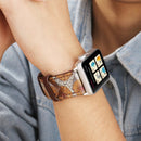 For Apple Watch Series 3 & 2 & 1 38mm Retro Flower Series Genuine Leather Watch Band