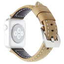Leather Wrist Watch Band with Stainless Steel Buckle for Apple Watch Series 3 & 2 & 1 38mm(Khaki)