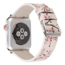 Fashion Plum Blossom Pattern Genuine Leather Wrist Watch Band for Apple Watch Series 3 & 2 & 1 38mm(White)