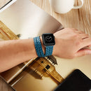 Double Ring Embossing Top-grain Leather Wrist Watch Band with Stainless Steel Buckle for Apple Watch Series 3 & 2 & 1 42mm(Blue)