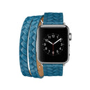 Double Ring Embossing Top-grain Leather Wrist Watch Band with Stainless Steel Buckle for Apple Watch Series 3 & 2 & 1 38mm(Blue)