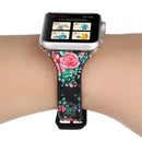 Letter T Shape Simple Floral Genuine Leather Wrist Watch Band with Stainless Steel Buckle for Apple Watch Series 3 & 2 & 1 42mm(Black)