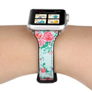 Letter T Shape Simple Floral Genuine Leather Wrist Watch Band with Stainless Steel Buckle for Apple Watch Series 3 & 2 & 1 42mm(Green)