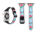 Letter T Shape Simple Floral Genuine Leather Wrist Watch Band with Stainless Steel Buckle for Apple Watch Series 3 & 2 & 1 42mm(Blue)