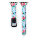 Letter T Shape Simple Floral Genuine Leather Wrist Watch Band with Stainless Steel Buckle for Apple Watch Series 3 & 2 & 1 42mm(Blue)