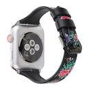 Letter T Shape Simple Floral Genuine Leather Wrist Watch Band with Stainless Steel Buckle for Apple Watch Series 3 & 2 & 1 38mm(Black)