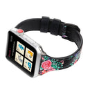 Letter T Shape Simple Floral Genuine Leather Wrist Watch Band with Stainless Steel Buckle for Apple Watch Series 3 & 2 & 1 38mm(Black)
