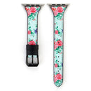 Letter T Shape Simple Floral Genuine Leather Wrist Watch Band with Stainless Steel Buckle for Apple Watch Series 3 & 2 & 1 38mm(Green)