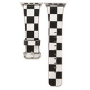 For Apple Watch Series 3 & 2 & 1 38mm Black and White Lattice Pattern PU Leather Wrist Watch Band