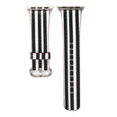 For Apple Watch Series 3 & 2 & 1 38mm Black + White Stripe Pattern PU Leather Wrist Watch Band