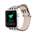 For Apple Watch Series 3 & 2 & 1 38mm Black + White Stripe Pattern PU Leather Wrist Watch Band