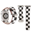 For Apple Watch Series 3 & 2 & 1 42mm Black and White Lattice Pattern PU Leather Wrist Watch Band