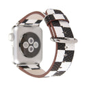 For Apple Watch Series 3 & 2 & 1 42mm Black and White Lattice Pattern PU Leather Wrist Watch Band