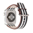 For Apple Watch Series 3 & 2 & 1 42mm Black + White Stripe Pattern PU Leather Wrist Watch Band
