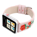 Embroidered Genuine Leather Wrist Watch Band with Stainless Steel Buckle for Apple Watch Series 3 & 2 & 1 38mm(Pink)