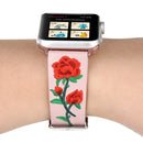 Embroidered Genuine Leather Wrist Watch Band with Stainless Steel Buckle for Apple Watch Series 3 & 2 & 1 38mm(Pink)