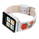 Embroidered Genuine Leather Wrist Watch Band with Stainless Steel Buckle for Apple Watch Series 3 & 2 & 1 38mm(White)