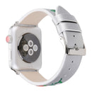 Embroidered Genuine Leather Wrist Watch Band with Stainless Steel Buckle for Apple Watch Series 3 & 2 & 1 42mm(White)