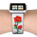 Embroidered Genuine Leather Wrist Watch Band with Stainless Steel Buckle for Apple Watch Series 3 & 2 & 1 42mm(White)