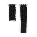 Magic Paste Genuine Leather Umbrella Rope Nylon Wrist Watch Band with and Stainless Steel Buckle for Apple Watch Series 7 41mm / 6&SE&5&4 40mm / 3&2&1 38mm(Black)