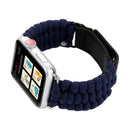 Magic Paste Genuine Leather Umbrella Rope Nylon Wrist Watch Band with and Stainless Steel Buckle for Apple Watch Series 7 41mm / 6&SE&5&4 40mm / 3&2&1 38mm(Dark Blue)