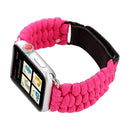 Magic Paste Genuine Leather Umbrella Rope Nylon Wrist Watch Band with and Stainless Steel Buckle for Apple Watch Series 7 41mm / 6&SE&5&4 40mm / 3&2&1 38mm(Magenta)