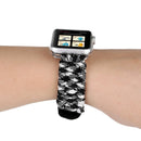 Magic Paste Genuine Leather Umbrella Rope Nylon Wrist Watch Band with Stainless Steel Buckle for Apple Watch Series 7 45mm / 6&SE&5&4 44mm / 3&2&1 42mm