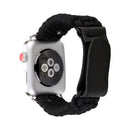 Magic Paste Genuine Leather Umbrella Rope Nylon Wrist Watch Band with Stainless Steel Buckle for Apple Watch Series 7 45mm / 6&SE&5&4 44mm / 3&2&1 42mm(Black)