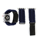 Magic Paste Genuine Leather Umbrella Rope Nylon Wrist Watch Band with Stainless Steel Buckle for Apple Watch Series 7 45mm / 6&SE&5&4 44mm / 3&2&1 42mm(Dark Blue)
