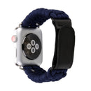 Magic Paste Genuine Leather Umbrella Rope Nylon Wrist Watch Band with Stainless Steel Buckle for Apple Watch Series 7 45mm / 6&SE&5&4 44mm / 3&2&1 42mm(Dark Blue)
