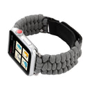 Magic Paste Genuine Leather Umbrella Rope Nylon Wrist Watch Band with Stainless Steel Buckle for Apple Watch Series 7 45mm / 6&SE&5&4 44mm / 3&2&1 42mm(Grey)