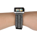 Magic Paste Genuine Leather Umbrella Rope Nylon Wrist Watch Band with Stainless Steel Buckle for Apple Watch Series 7 45mm / 6&SE&5&4 44mm / 3&2&1 42mm(Grey)