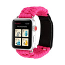 Magic Paste Genuine Leather Umbrella Rope Nylon Wrist Watch Band with Stainless Steel Buckle for Apple Watch Series 7 45mm / 6&SE&5&4 44mm / 3&2&1 42mm(Magenta)