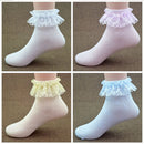 Pair Baby Girls Retro Lace Ruffle Frilly Ankle Sock Cotton Socks for 3-12 Years