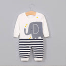 Newborn Baby Cartoon-Pattern Cotton Long-Sleeved Crawling-Suit Elephant Stripes