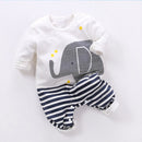 Newborn Baby Cartoon-Pattern Cotton Long-Sleeved Crawling-Suit Elephant Stripes
