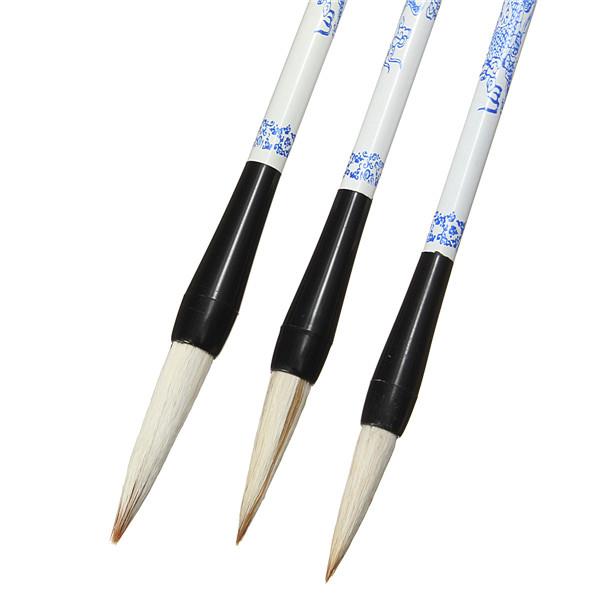 3Pcs Brush Pen Blue And White Picture Chinese Japanese Calligraphy