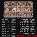 150Pcs M5-M22 Assorted Copper Washer Flat Ring Gasket Set Hardware Fastener