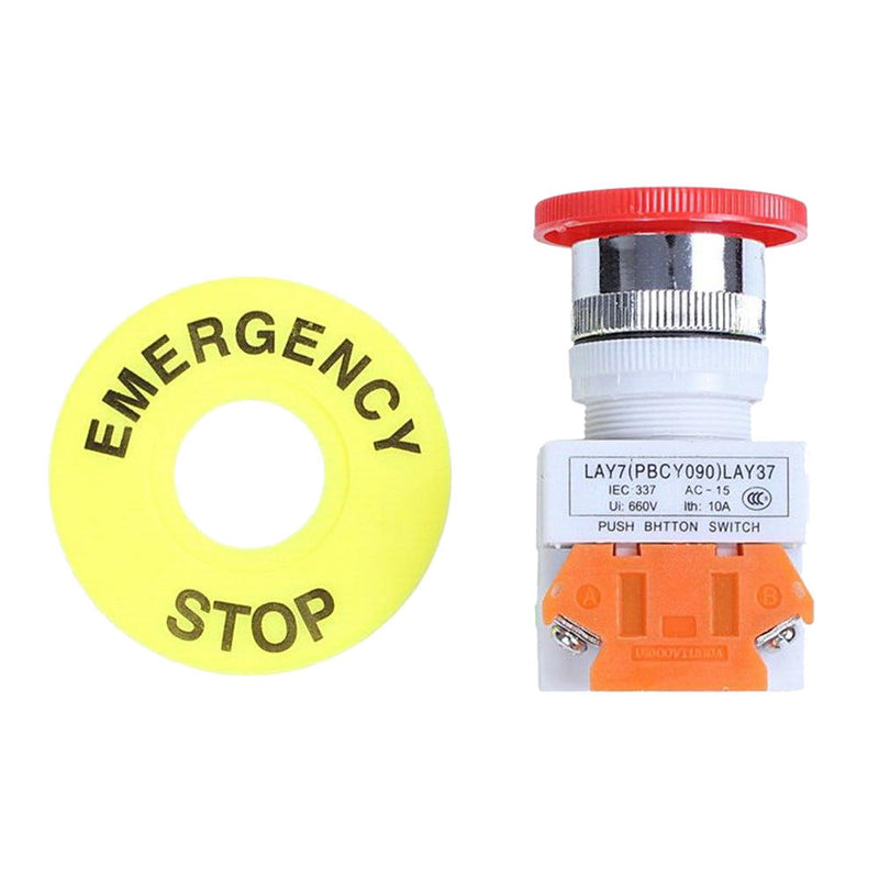 Red Mushroom Cap 1NO / 1NC DPST Emergency Stop Push Switch Button 660V 10A