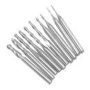 10pcs Carbide Ball Nose End Mills 2Flutes CNC Engraving Drill Bits Set 1-3.175mm