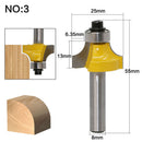 3pcs 8mm Shank Half Round Bullnose Router Bit 2Flute Woodworking Milling Cutter