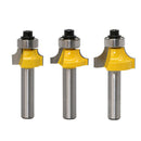 3pcs 8mm Shank Half Round Bullnose Router Bit 2Flute Woodworking Milling Cutter
