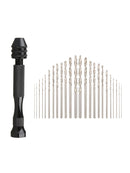 26pcs Mini Micro Twist Drill Bits 0.5mm-3mm & Aluminum Hand Drill Keyless Chuck