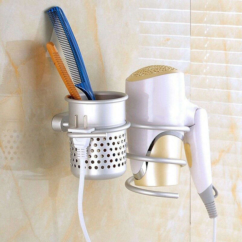 Hair Dryer Stand Storage Organizer Rack Holder Hanger Wall Mounted Bathroom Set